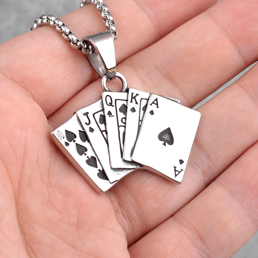 PENDRA Flush Poker Gambling Steel Necklace