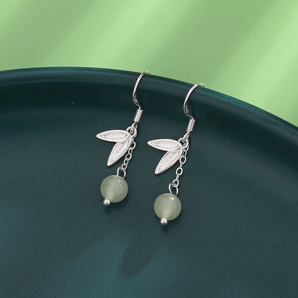 VENTFILLE 925 Silver Gold Color Hetian Jade Earrings for Women Girls Festival Gift Green Round Jewelry Dropshipping Wholesale