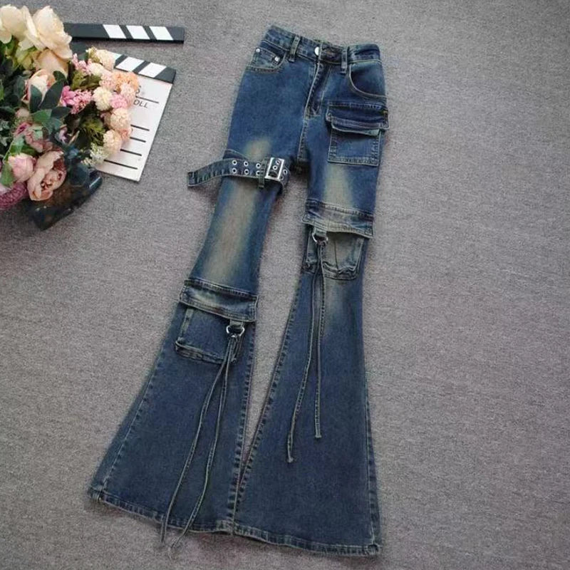 PENDRA Multi Pocket Flare Cargo Jeans