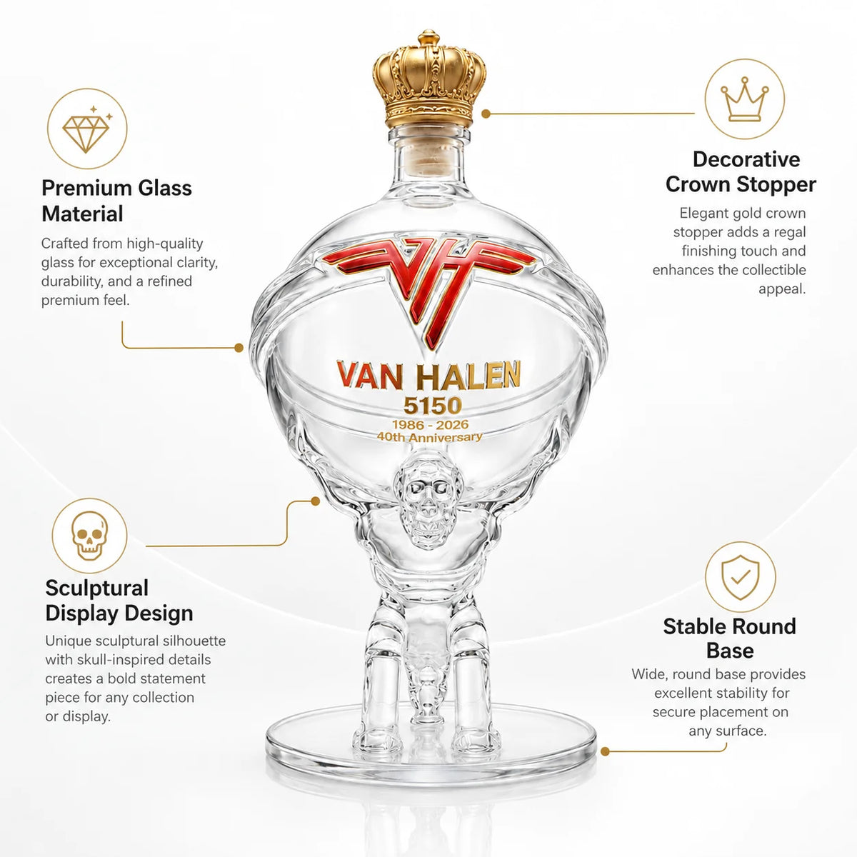 Van Halen Inspired Glass Decanter 40th Anniversary Whiskey Bottle Bar Decor Music Fan Gift