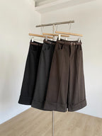 Retro design with rolled edge high waist casual pants 2025 autumn new slim fit and versatile wide leg pants for women
