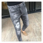 High Quality Stylish Low Rise Men's Designer Clothes New Blue Embroidered Jeans for Men Slim Kpop Style Students Cowboy Pants