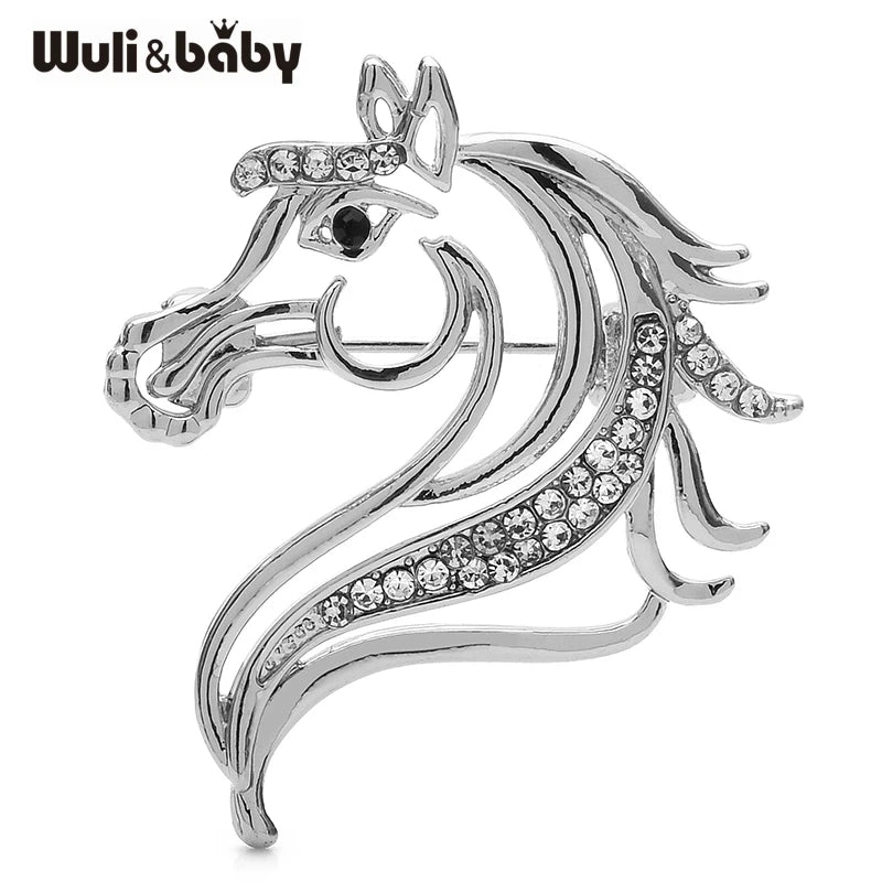 PENDRA Rhinestone Strong Horse Head Brooch