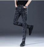 Autumn Winter Brushed Cowboy Luxury Slim Designer Clothes Male Korean Style Denim Skinny Plush Grey Jean Pants Trousers for Men
