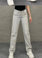 PENDRA Original White Gray Draped Slim-Fit Straight-leg Slimming Jeans