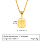 Hawaiian Tree Necklaces for Men,Stainless Steel Palm Trees Square Pendant Necklaces.Chic Stylish Jewelry Gift