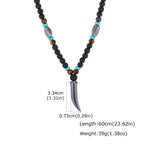 Punk Natural Stone Wolf's Tooth Necklace for Men,Healing Tiger Eye Hematite Pendant Necklace,Vintage Ethnic Jewelry