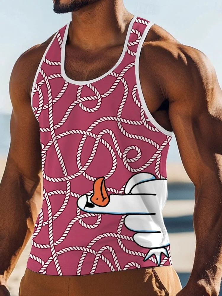 PENDRA Cartoon Chicken Printed Vacation Tank Sleeveless Beach Tank Top
