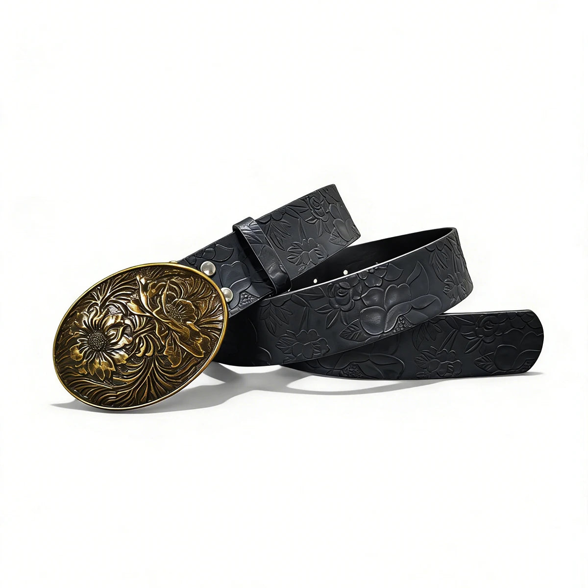 Vintage Dark Color Carved Women's Belt with flora Leaf Print Casual Belt Daily Commuting Decoration Luxury Designer Jeans Belt