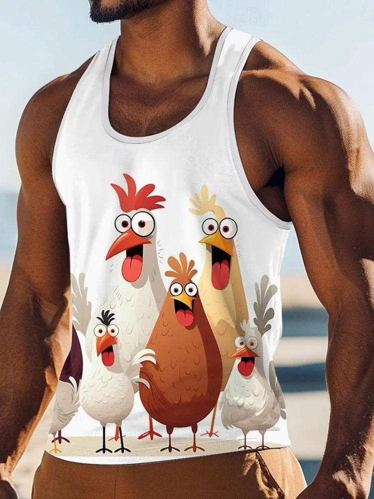 PENDRA Cartoon Chicken Printed Vacation Tank Sleeveless Beach Tank Top