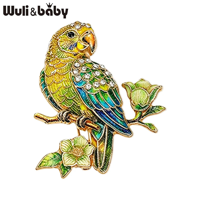 PENDRA Blooming Parrot Rhinestone Brooch