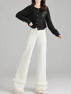 Solid corduroy micro flared pants women's winter wide leg casual high waisted narrow version straight leg sweatpants