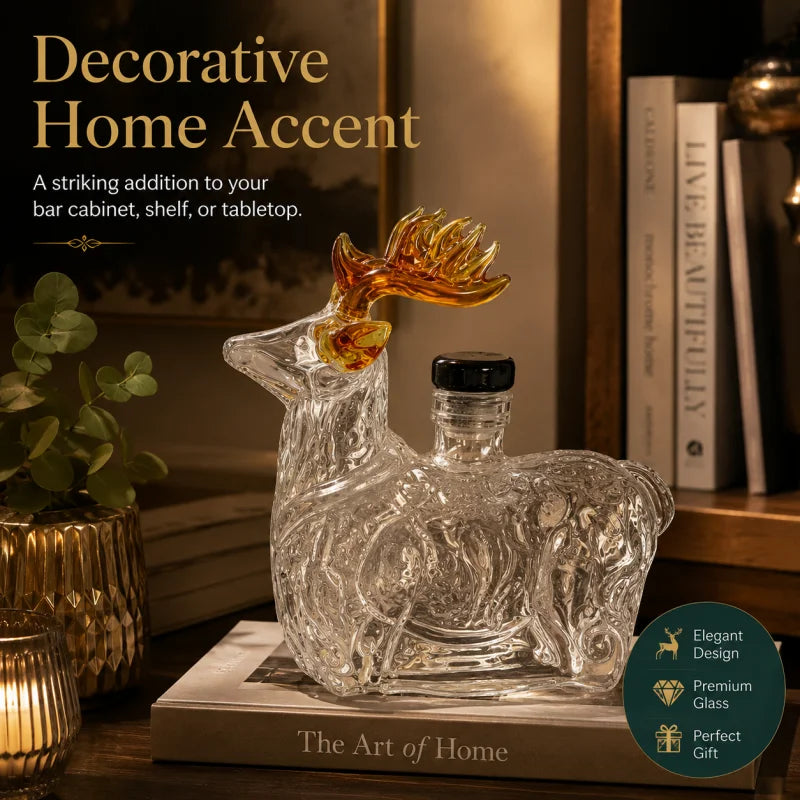Creative Reindeer Shaped Liquor Decanter Clear Glass Alcohol Bottle with Black Stopper for Bar Cabinet Display