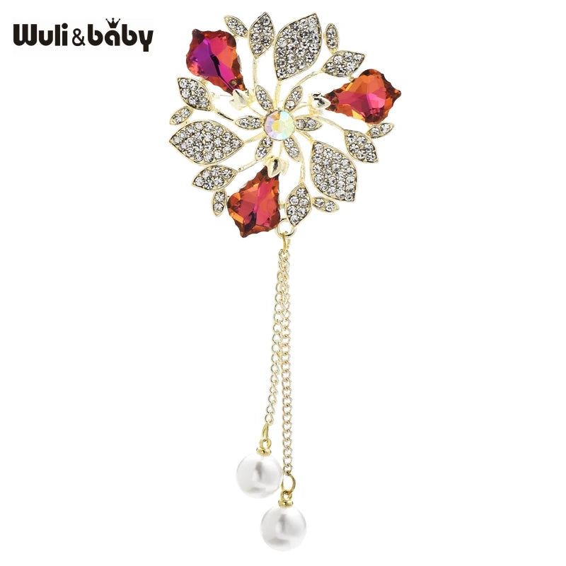 PENDRA Royale Pearl Tassel Rhinestone Brooch