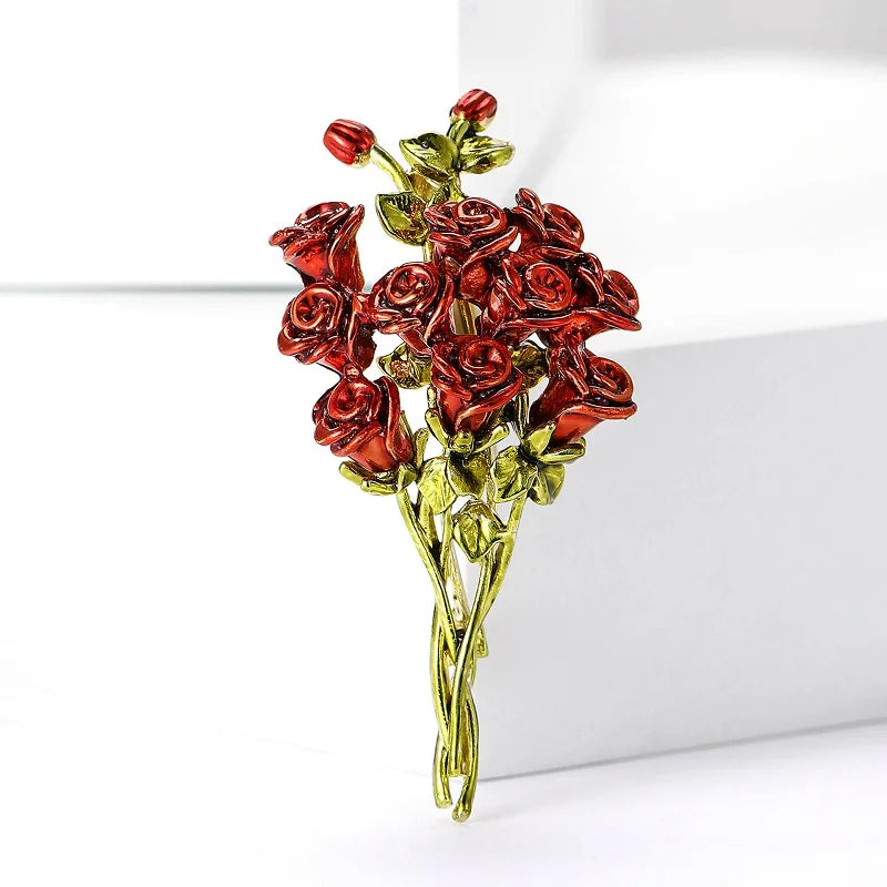 PENDRA Rosalia Red Rose Flower Brooch