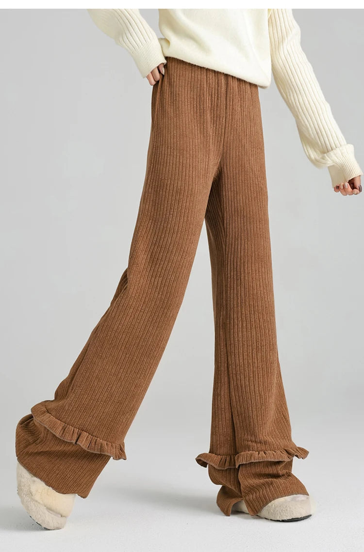 Solid corduroy micro flared pants women's winter wide leg casual high waisted narrow version straight leg sweatpants