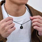 Stylish Square Pendant Necklaces for Men,Small Geometric Natural Stone Stainless Steel Pendant,Center Zircon Collars Gift