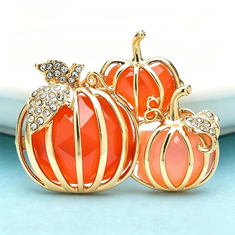 PENDRA Harvest Pumpkin Enamel Rhinestone Brooch