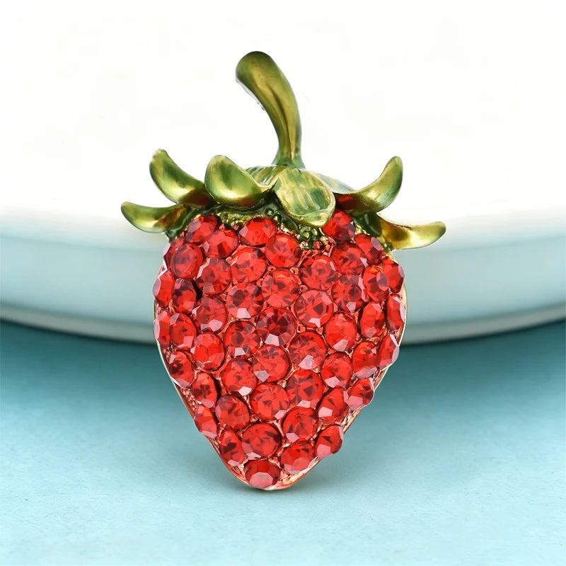 PENDRA Strawberrya Shining Rhinestone Strawberry Brooch