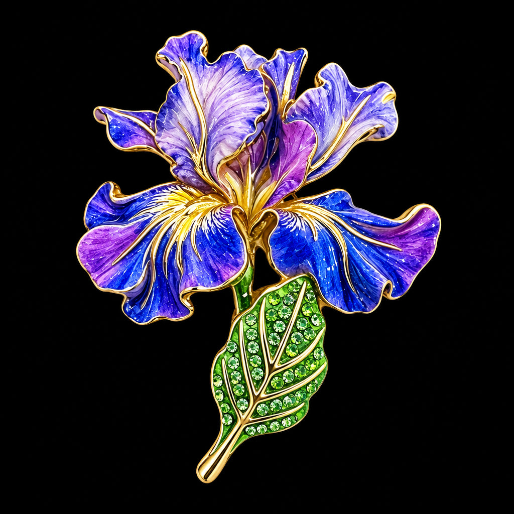 PENDRA Iris 4-Color Enamel Rhinestone Flower Brooch