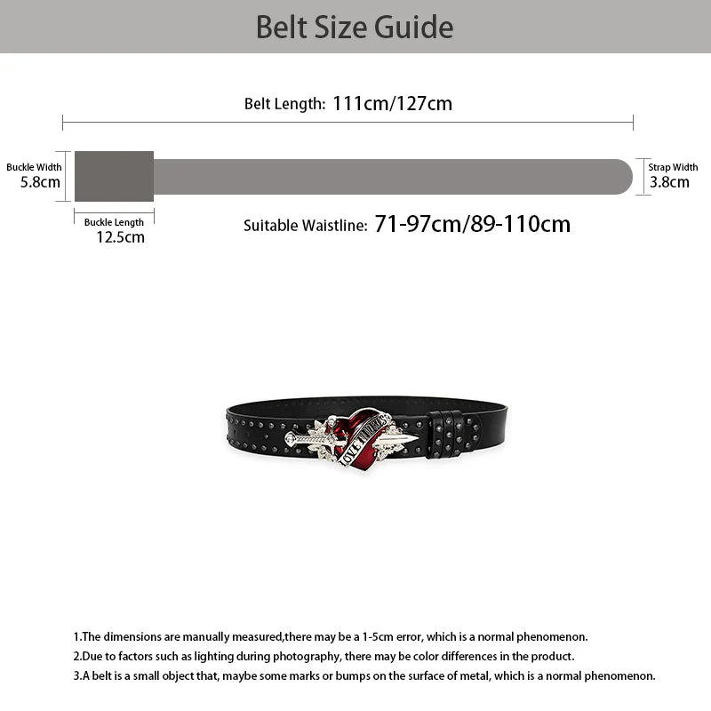 Rose oil dripping heart-shaped belt Rivet decoration Punk Plus Size Jeans Belt For men and women Gothic street Wide Waistband