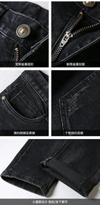 Spring Summer White Hot Drill Ripped Cowboy Korean Style Streetwear Men Washed Luxury Holes Slim Hip-hop Stylish Jeans Trousers