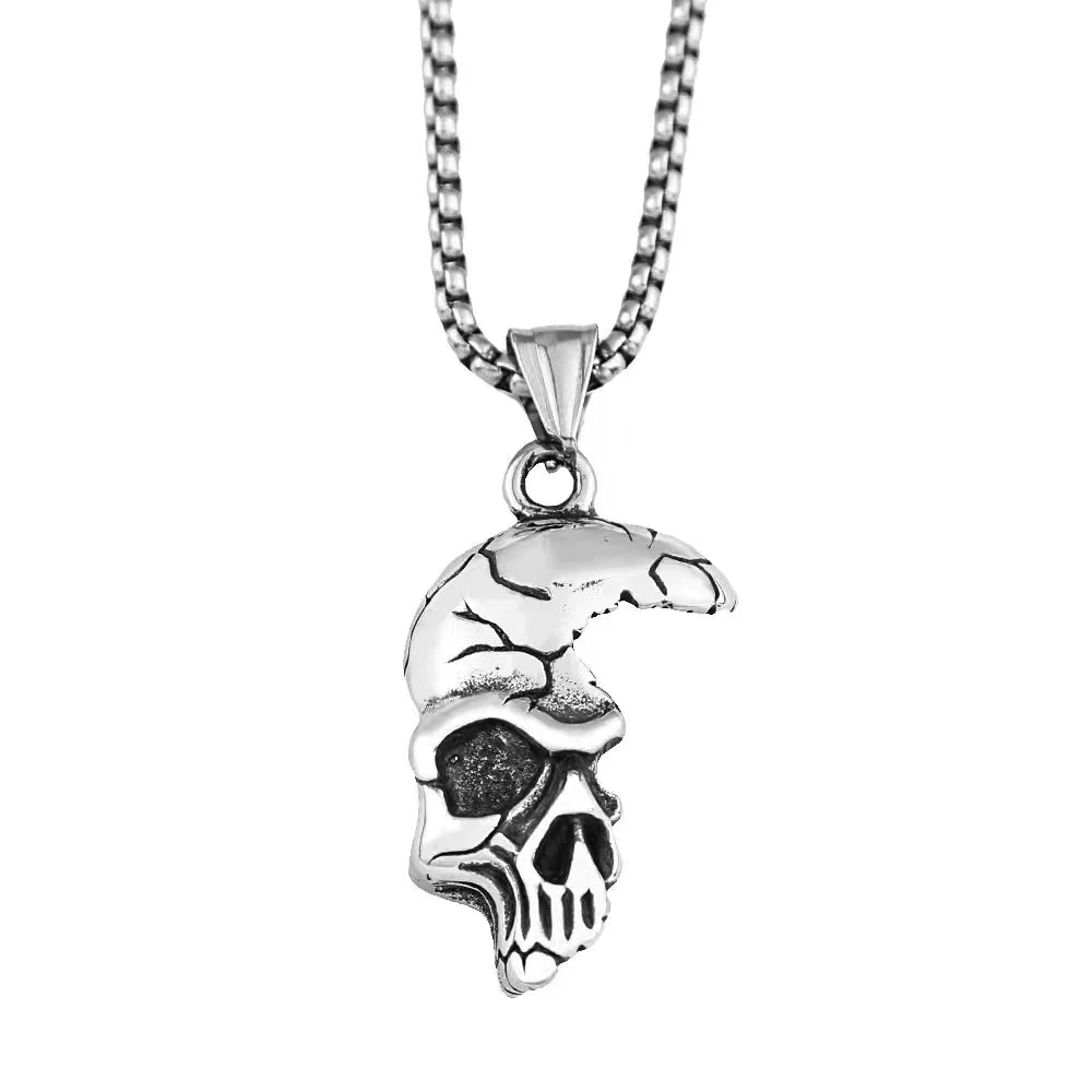 PENDRA Skullmask Punk Vintage Half-Face Skull Pendant Necklace
