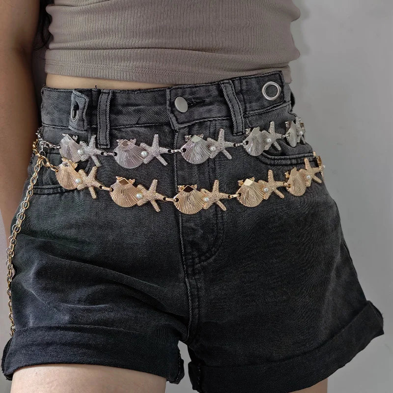 Vintage Metal Starfish Conch Seaside women's Waist Belly Belt Chain for Women New Fashion Boho Summer Beach Sexy Body Jewelry