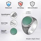 Punk Vintage Ethnic Rings for Men,Stainless Steel Natural Stone Scale Ring,Round Stone Signet Ring Gift for Husband Dad Son
