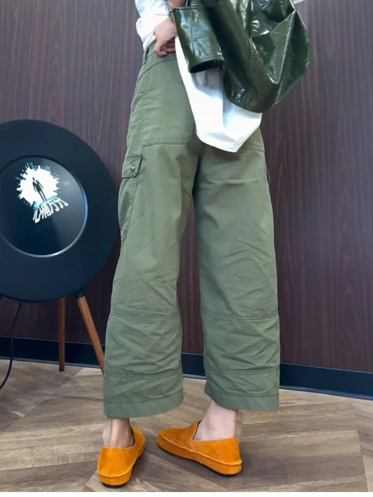 PENDRA Military Green Workwear Wide Leg Pants