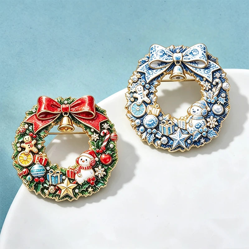 PENDRA Snowbell 2-Color Snowman Christmas Wreath Brooch