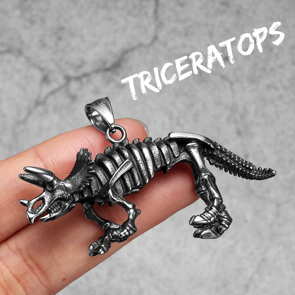 PENDRA Triceratops Dinosaur Skull Steel Necklace