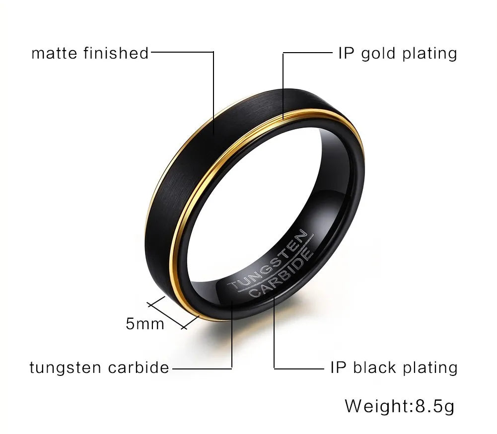 5mm Tungsten Carbide Ring for Men,Brushed Beveled Edge Scratch Resistant Couple Wedding Ring,Unisex Minimalist Jewelry Gift