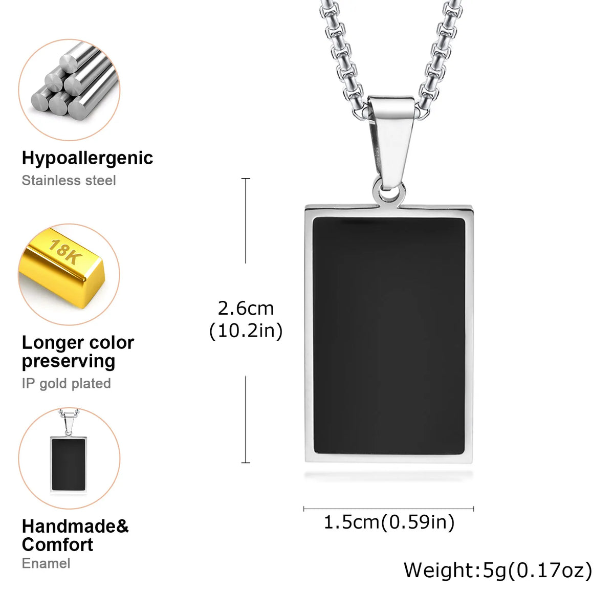 Natural Stone Square Men's Necklace,Waterproof Stainless Steel Geometric Pendant Necklace,Trendy Birthday Jewelry Gift
