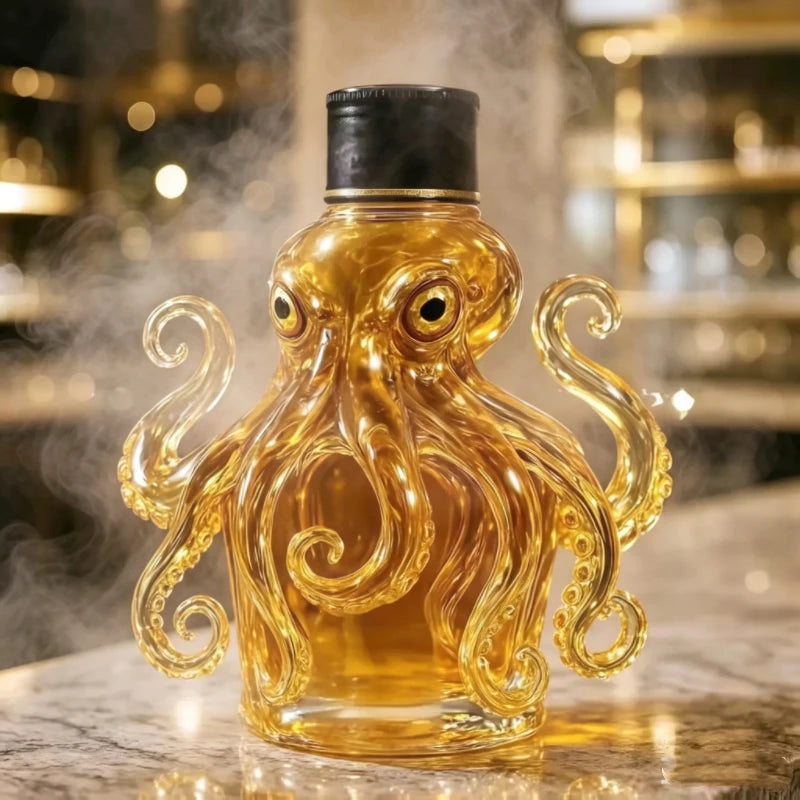 Stylish Octopus Glass Wine Bottle,Creative Whiskey Decanter for Home Bar,Liquor Dispenser for Vodka Scotch Collectible