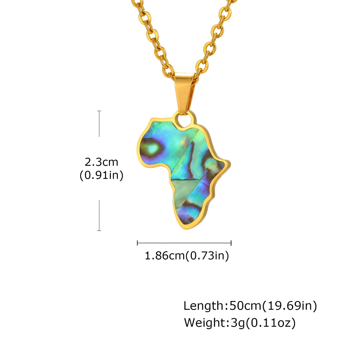 African Map Necklace for Men Boys,Gold Color Stainless Steel Abalone Shell Pendant Necklace,Map Jewelry Gift