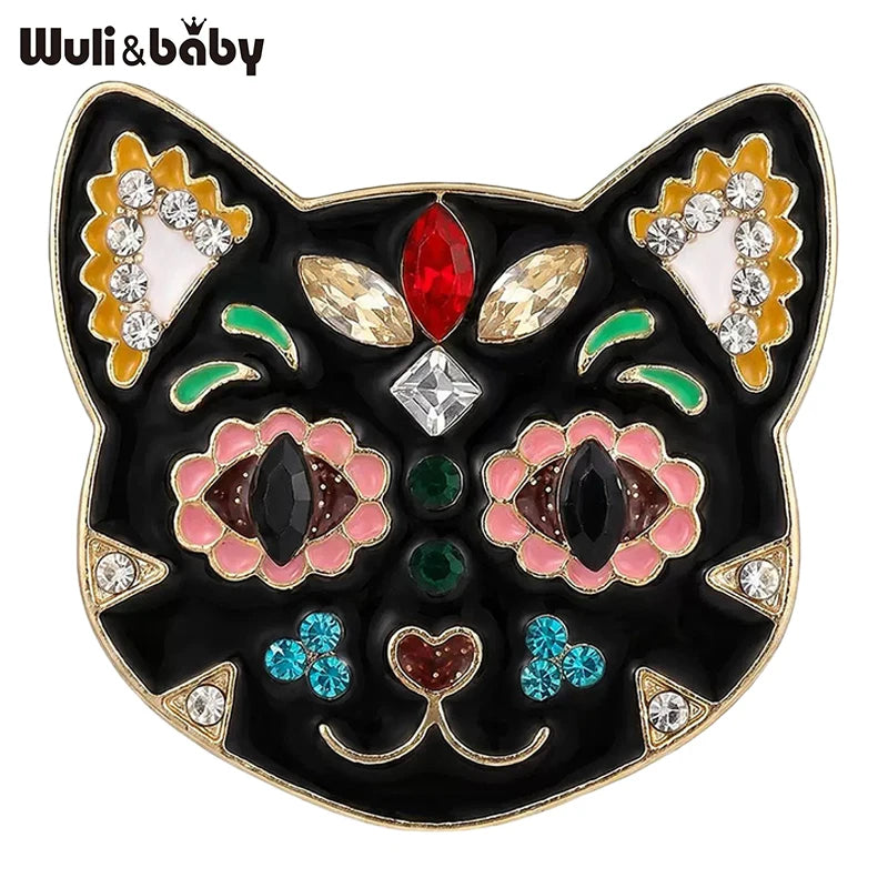 PENDRA Flower Cat Head Brooch