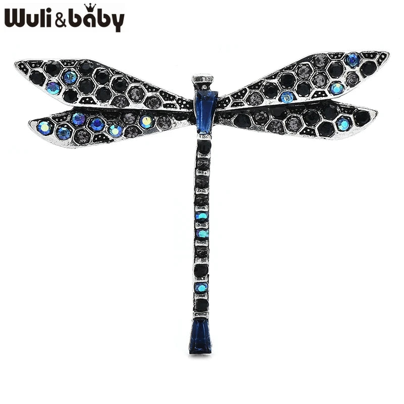 Wuli&baby Vintage Rhinestone Dragonfly Brooches For Women Unisex 2-color Lovely Insects Party Office Brooch Pins Gifts