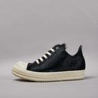 PENDRA Dark Fur Black Horsehair Leather Low-Top Lace-Up Thick-Sole Sneakers