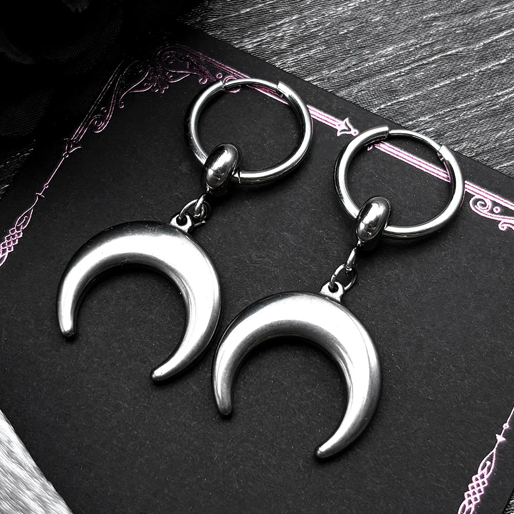 Hip Hop Moon Hoop Earrings Vintage Minimalist Metal C Shape Women Girls Stainless Steel Fashion Punk Rock Ear Rings Jewelry