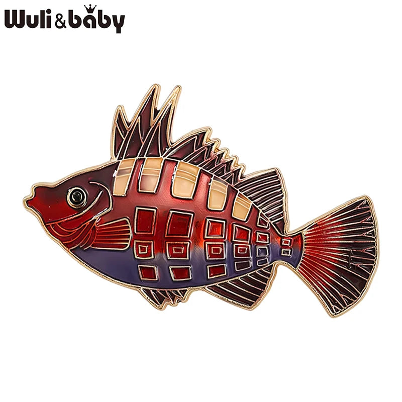 Wuli&baby Swimming Fish Brooches For Women Unisex Lovely Red Grouper Sea Animal Casual Party Brooch Pin Gifts