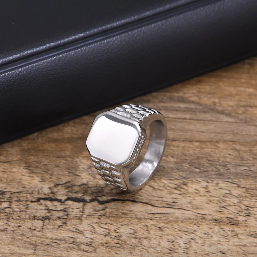 Mprainbow Mens Poker Spade Ace Rings Lucky Gift Jewelry, Waterproof Stainless Steel Simple Square Shaped Signet Statement Ring