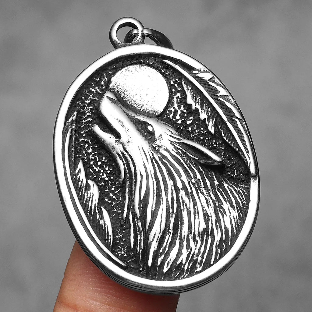 Full Moon Wolf Compass Men Necklaces Stainless Steel Pendant Chain Women Punk Fashion Jewelry New In Accessories Gifts Wholesale