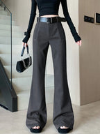 Retro solid color pants women autumn and winter high waisted casual and fashion versatile floor length flared trousers