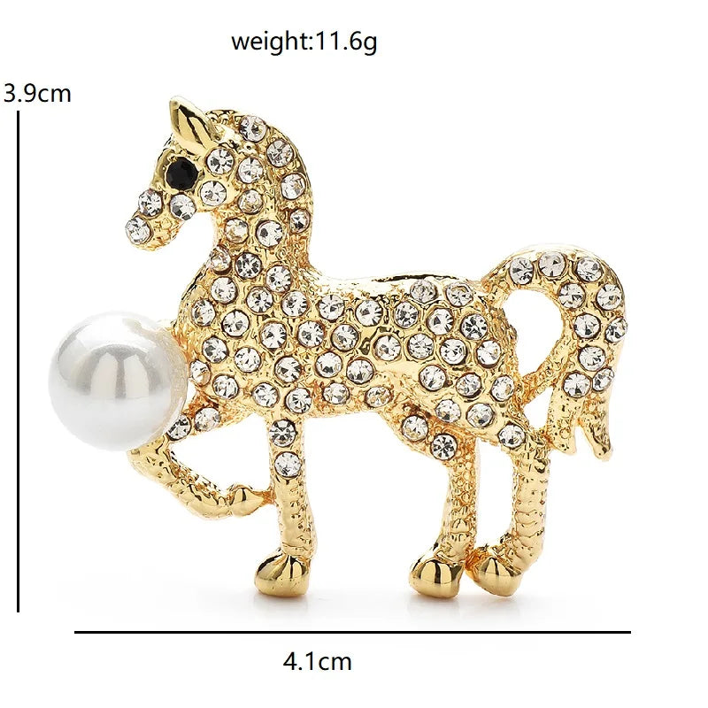 Wuli&baby Walking Horse Brooches For Women Men 3-color Rhinestone Horse Animal Casual Party Brooch Pins Gifts