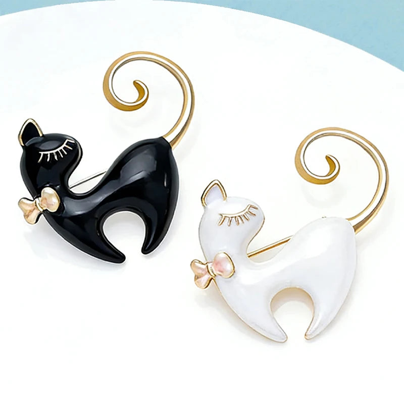 Wuli&baby Vintage Cute Cat Brooches For Women Unisex 2-color Enamel Animal Casual Party Brooch Pins Gifts