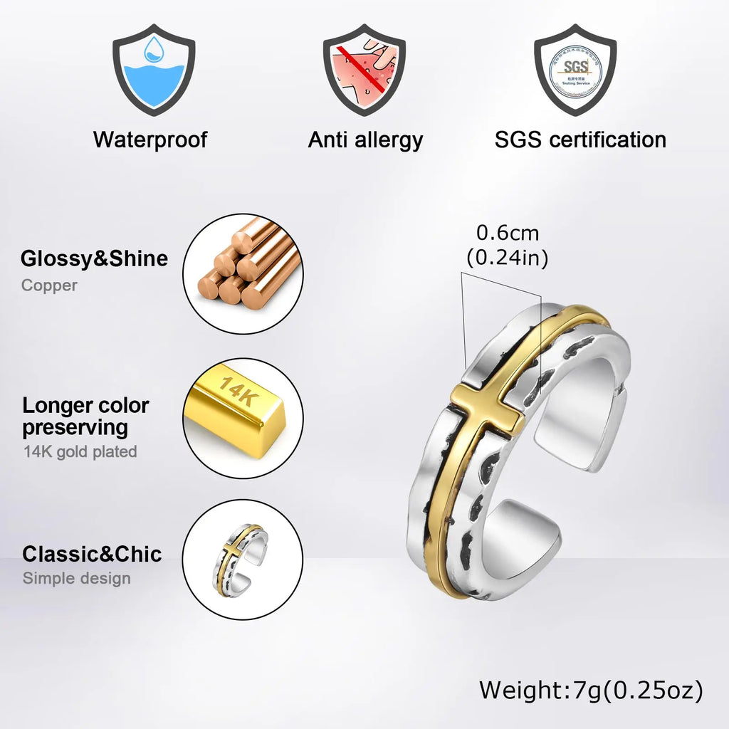 Retro Cross Ring For Men Boys,Punk Gothic Adjustable Bend Metal Ring,Hiphop Jewelry Gift