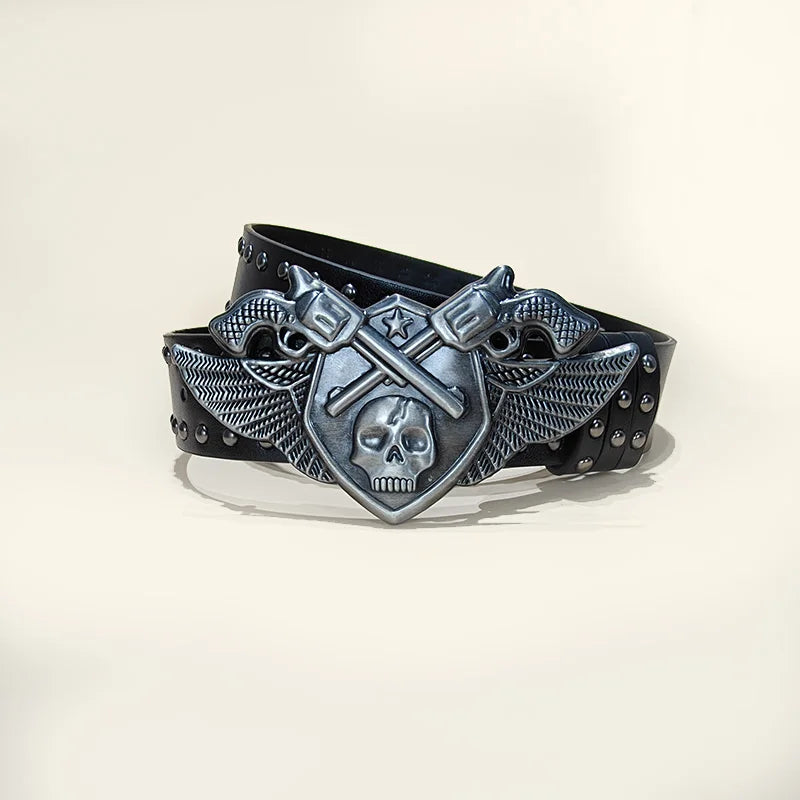 Unisex Desinger Belts For Women and Men High Quality Luxury Brand Punk Black Rivet Jeans Belt Skull Wolf Buckle Gothic Waistband
