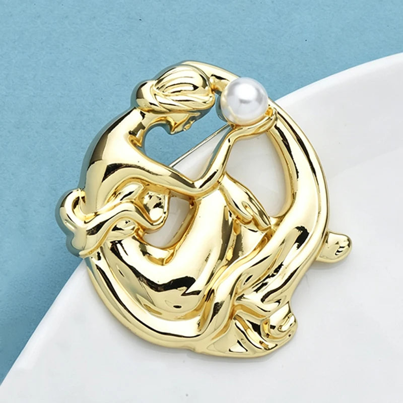 PENDRA Stainless Steel Pearl Lady Brooch