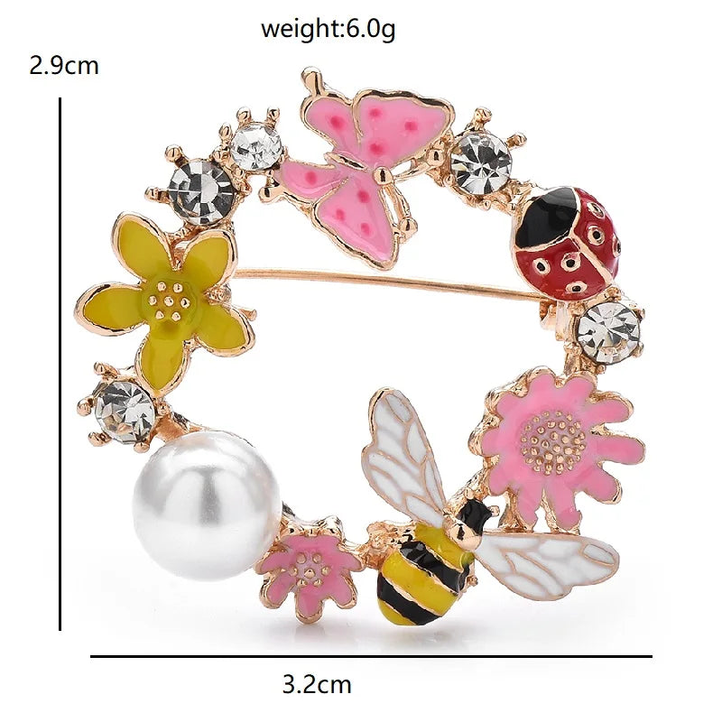 PENDRA Lovely Bee Flower Circle Brooch